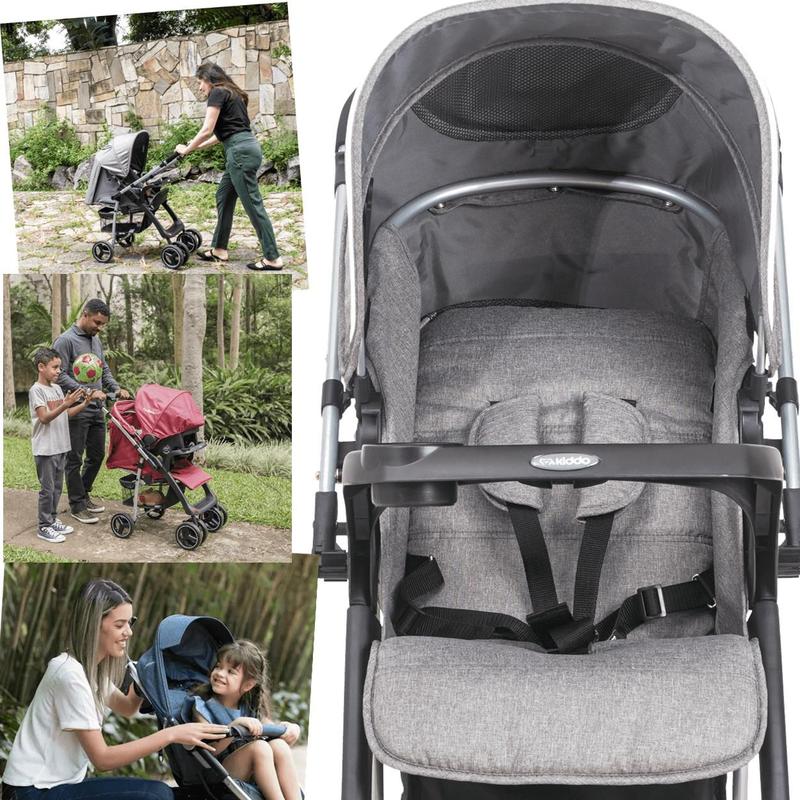 Carrinho De Bebe Reversivel Kiddo Zap II Melange Grafite